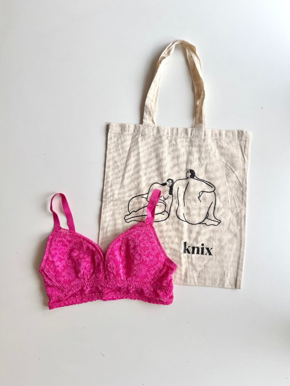 KNIX Hot Pink Stretch Lace Padded Wireless Bustier Longline Bralette Bra, Size M